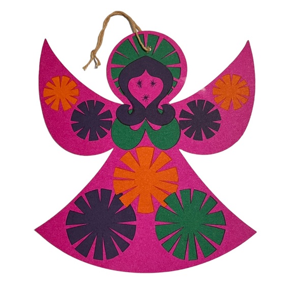 Vintage Retro Funky Angel Party House Cardboard Christmas Ornaments Lot of 5 - Picture 6 of 10